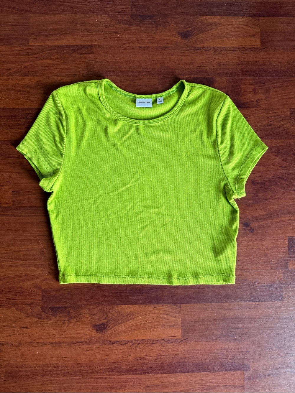 Sunday Best Neon Green Cropped Crewneck Tee Ribbed